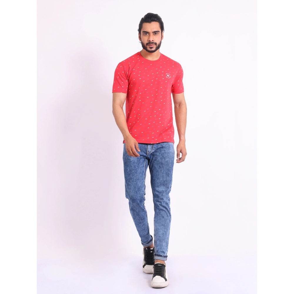 Generic Men's Casual Cotton Printed Round Neck Half Sleeve T-Shirt (Red) - MYLUXURY LANE ENTERPRISE