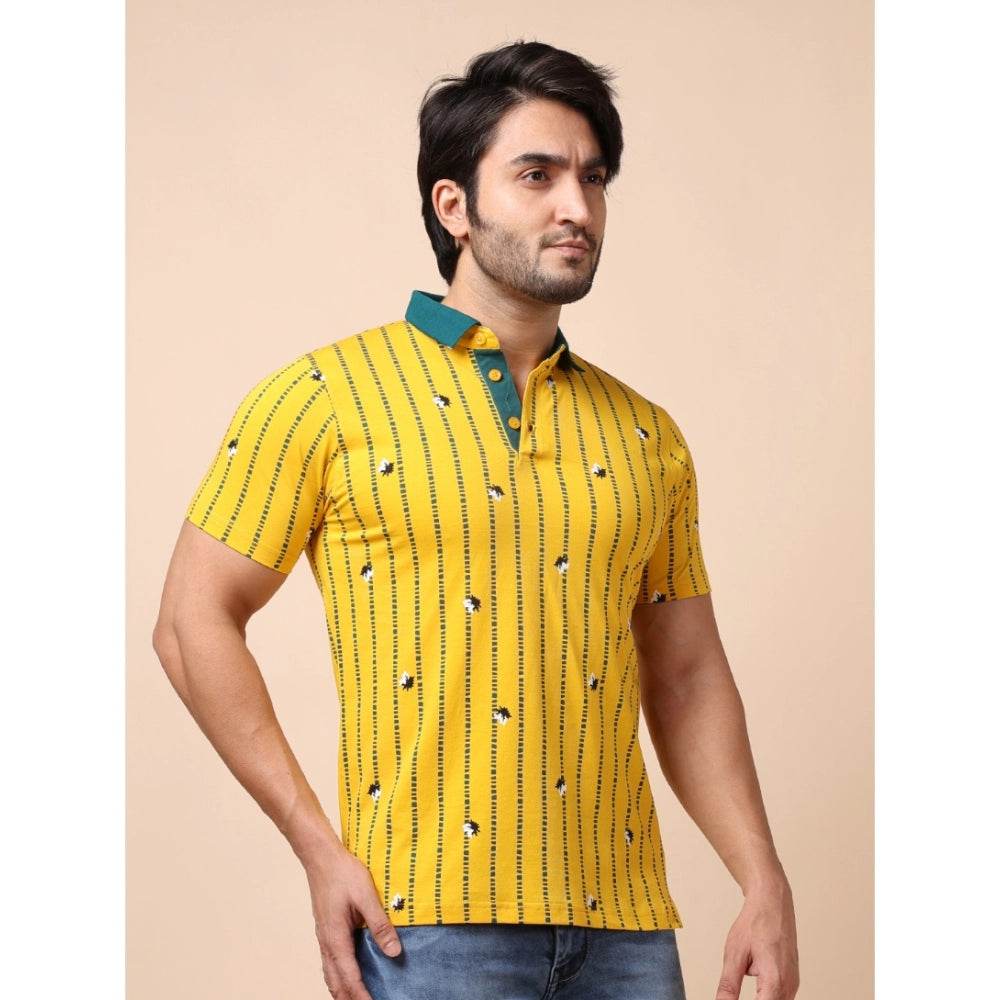 Generic Men's Casual Cotton Printed Polo Neck Half Sleeve T-Shirt (Yellow) - MYLUXURY LANE ENTERPRISE