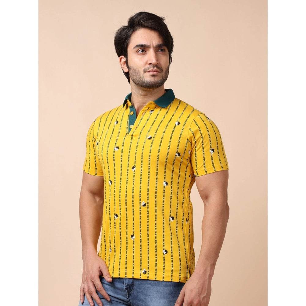 Generic Men's Casual Cotton Printed Polo Neck Half Sleeve T-Shirt (Yellow) - MYLUXURY LANE ENTERPRISE