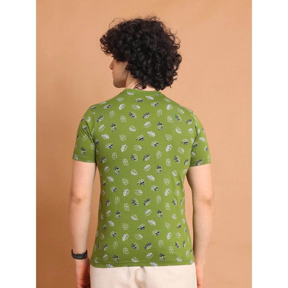 Generic Men's Casual Cotton Printed Round Neck Half Sleeve T-Shirt (Green) - MYLUXURY LANE ENTERPRISE