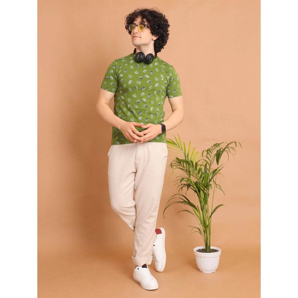 Generic Men's Casual Cotton Printed Round Neck Half Sleeve T-Shirt (Green) - MYLUXURY LANE ENTERPRISE