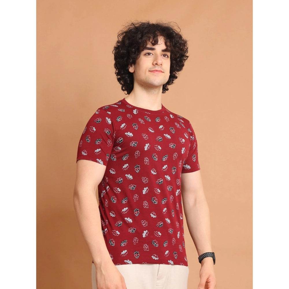 Generic Men's Casual Cotton Printed Round Neck Half Sleeve T-Shirt (Maroon) - MYLUXURY LANE ENTERPRISE