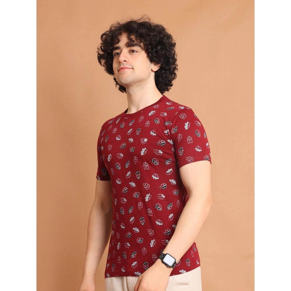 Generic Men's Casual Cotton Printed Round Neck Half Sleeve T-Shirt (Maroon) - MYLUXURY LANE ENTERPRISE