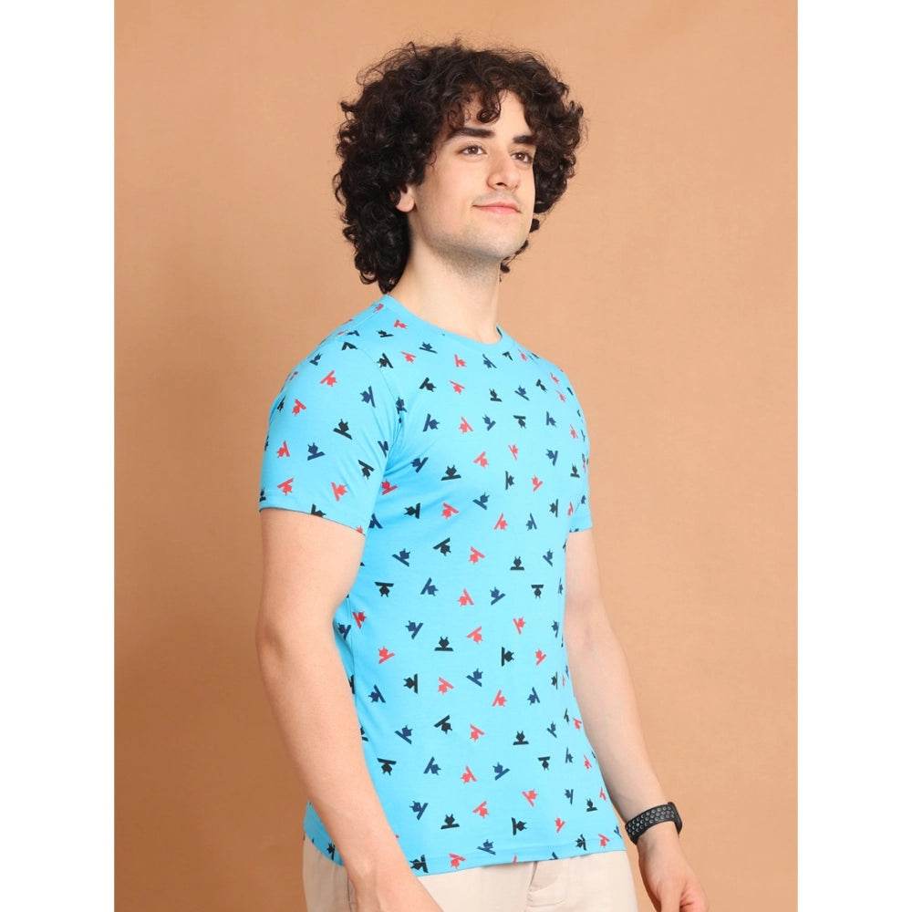 Generic Men's Casual Cotton Printed Round Neck Half Sleeve T-Shirt (Skyblue) - MYLUXURY LANE ENTERPRISE