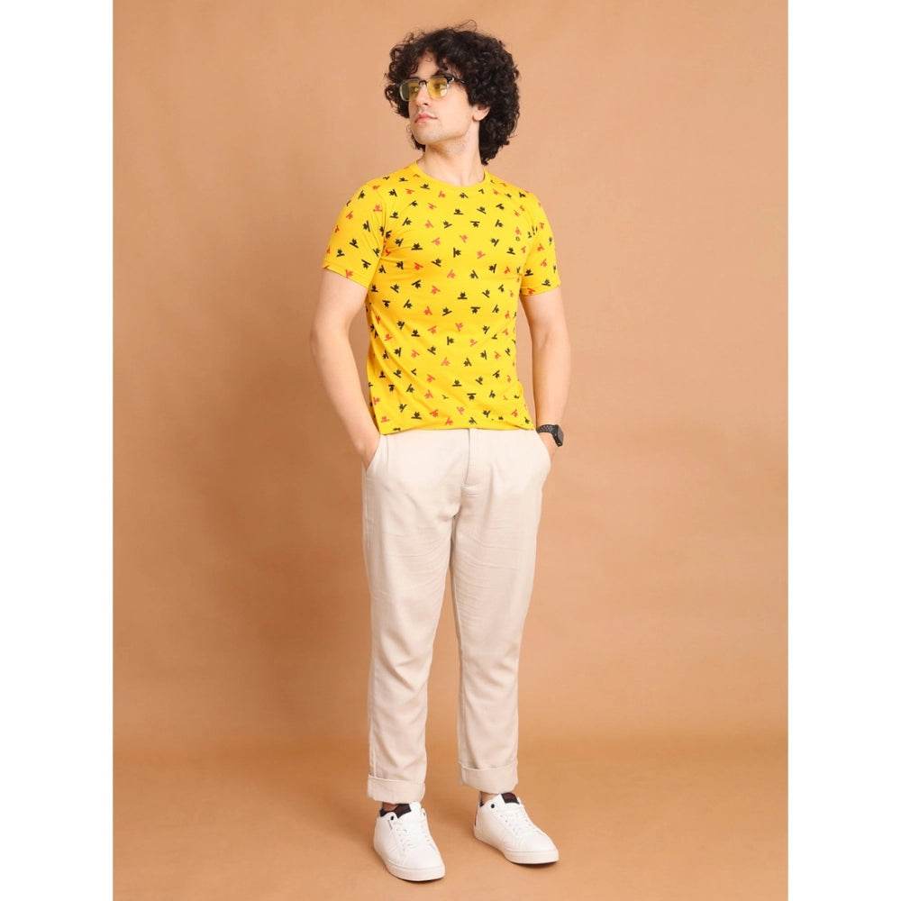 Generic Men's Casual Cotton Printed Round Neck Half Sleeve T-Shirt (Yellow) - MYLUXURY LANE ENTERPRISE