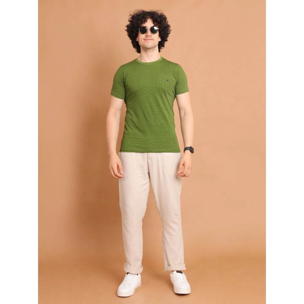 Generic Men's Casual Cotton Printed Round Neck Half Sleeve T-Shirt (Green) - MYLUXURY LANE ENTERPRISE