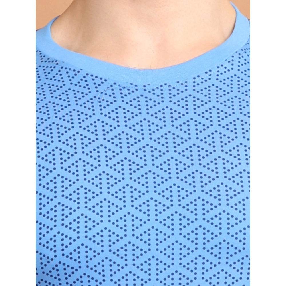 Generic Men's Casual Cotton Printed Round Neck Half Sleeve T-Shirt (LightBlue) - MYLUXURY LANE ENTERPRISE