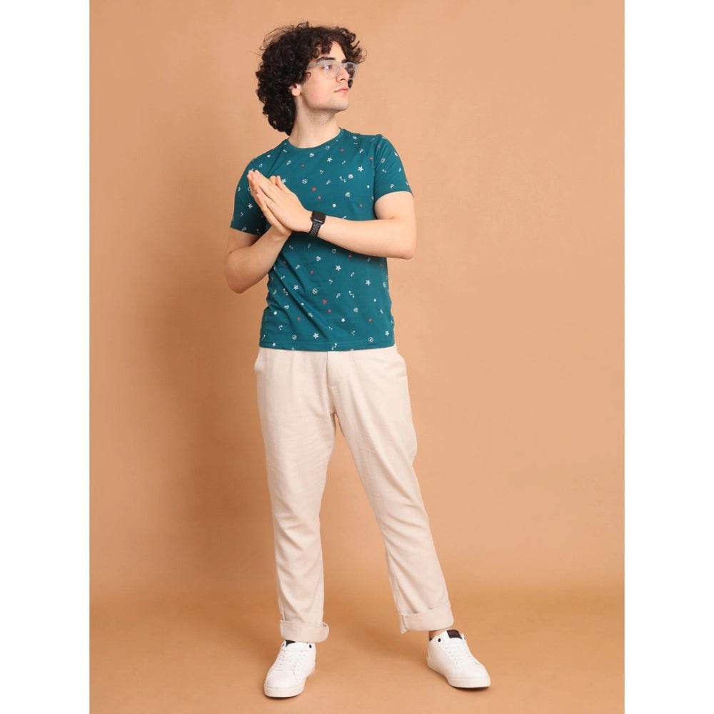 Generic Men's Casual Cotton Printed Round Neck Half Sleeve T-Shirt (Green) - MYLUXURY LANE ENTERPRISE