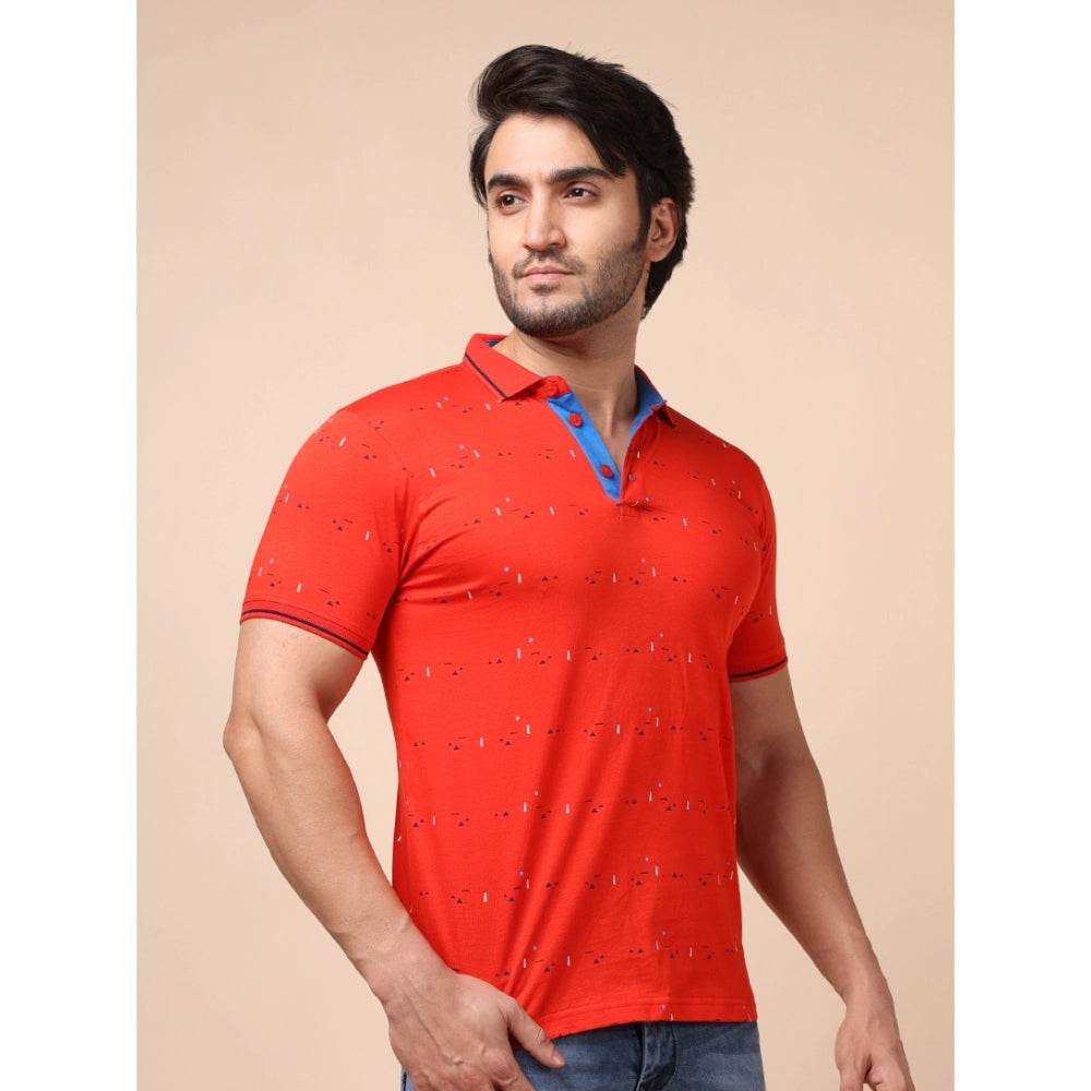 Generic Men's Casual Cotton Printed Polo Neck Half Sleeve T-Shirt (Red) - MYLUXURY LANE ENTERPRISE
