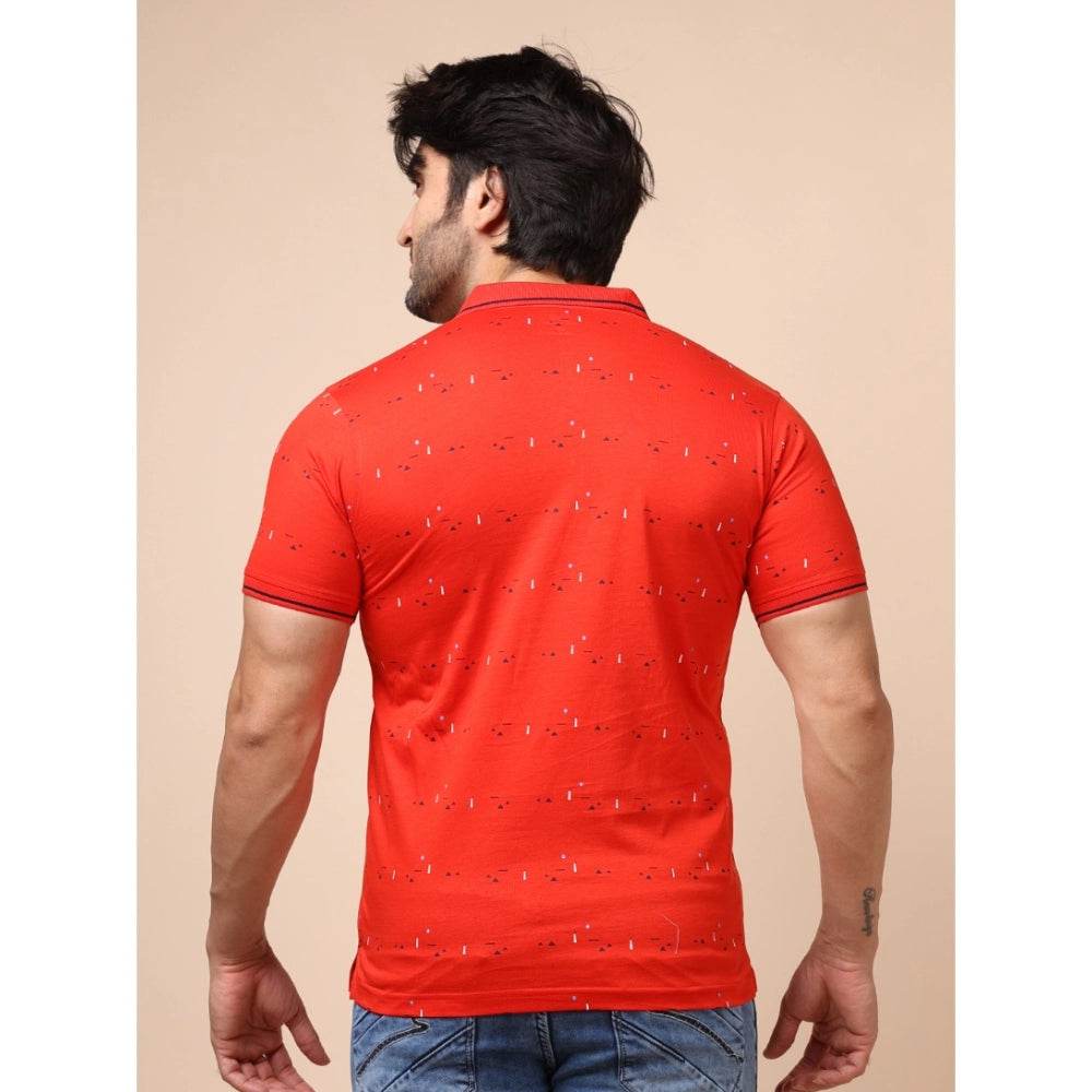 Generic Men's Casual Cotton Printed Polo Neck Half Sleeve T-Shirt (Red) - MYLUXURY LANE ENTERPRISE