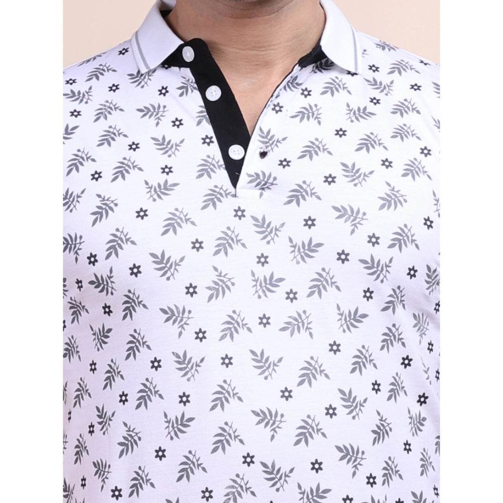 Generic Men's Casual Cotton Printed Polo Neck Half Sleeve T-Shirt (White) - MYLUXURY LANE ENTERPRISE