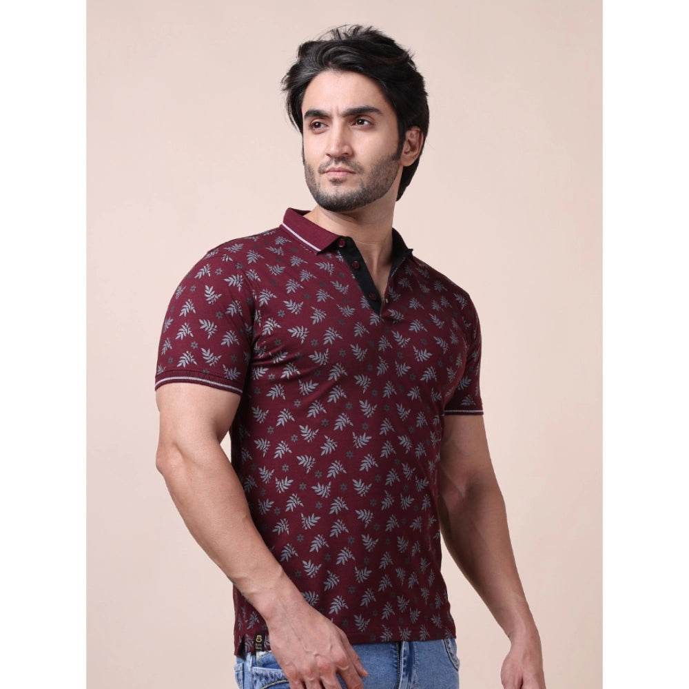 Generic Men's Casual Cotton Printed Polo Neck Half Sleeve T-Shirt (Plum) - MYLUXURY LANE ENTERPRISE
