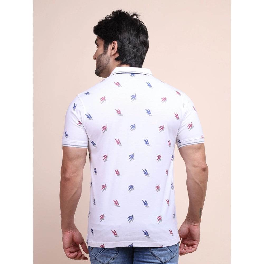 Generic Men's Casual Cotton Printed Polo Neck Half Sleeve T-Shirt (White) - MYLUXURY LANE ENTERPRISE