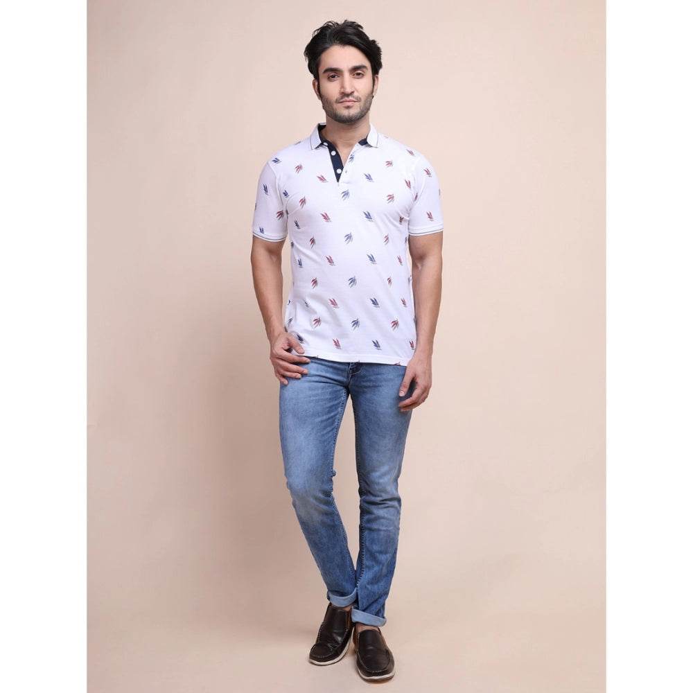 Generic Men's Casual Cotton Printed Polo Neck Half Sleeve T-Shirt (White) - MYLUXURY LANE ENTERPRISE