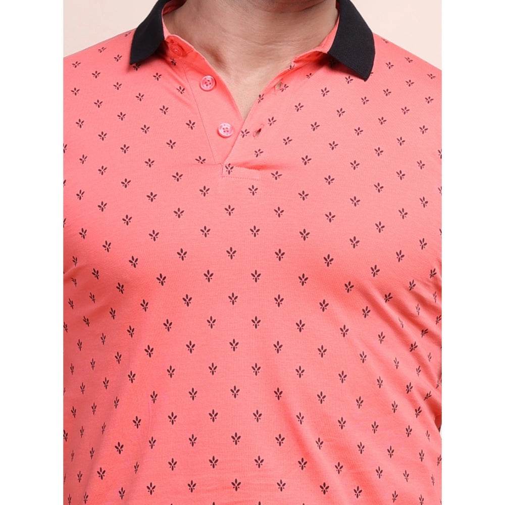 Generic Men's Casual Cotton Printed Polo Neck Half Sleeve T-Shirt (Red) - MYLUXURY LANE ENTERPRISE