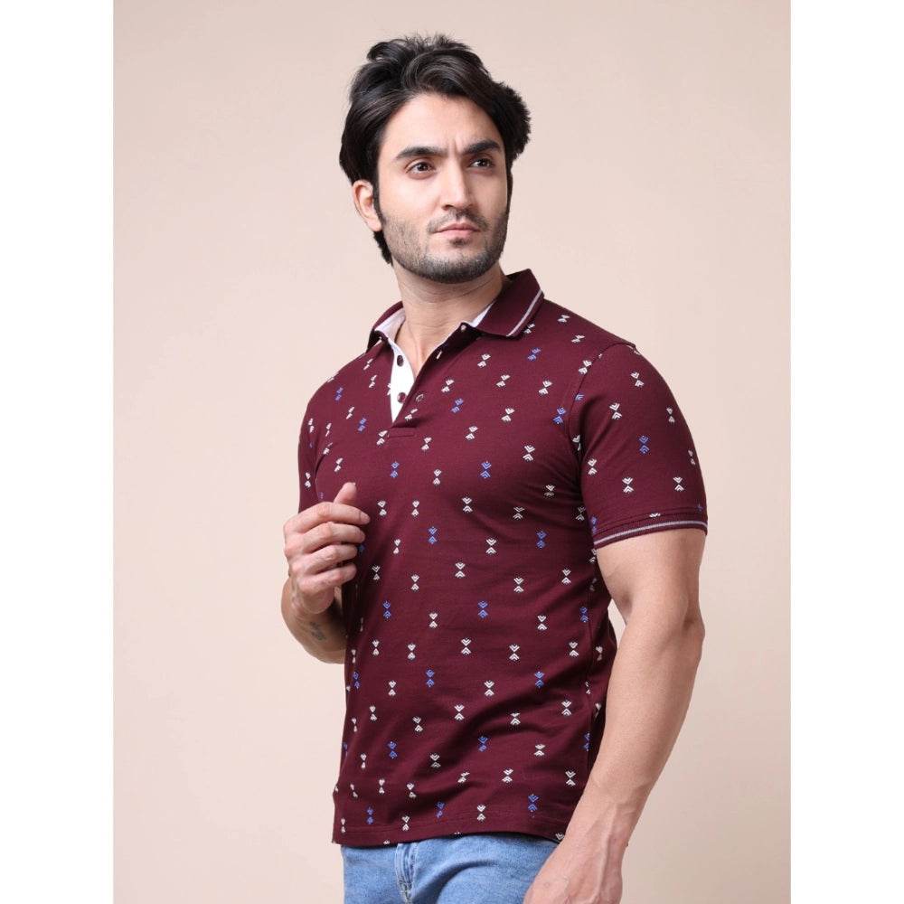 Generic Men's Casual Cotton Printed Polo Neck Half Sleeve T-Shirt (Plum) - MYLUXURY LANE ENTERPRISE