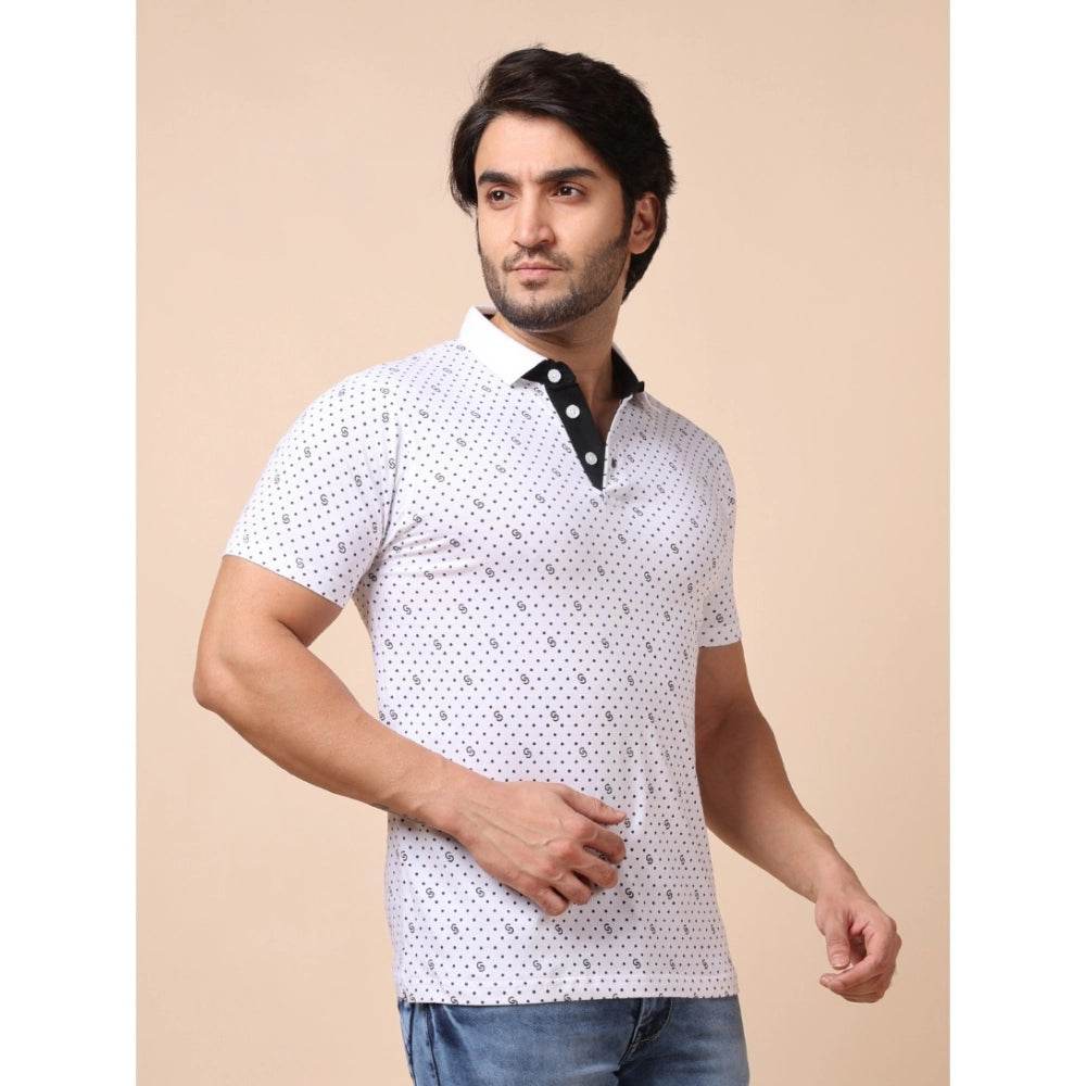 Generic Men's Casual Cotton Printed Polo Neck Half Sleeve T-Shirt (White) - MYLUXURY LANE ENTERPRISE
