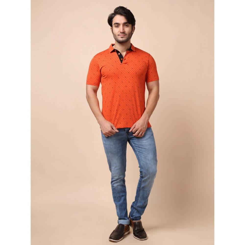 Generic Men's Casual Cotton Printed Polo Neck Half Sleeve T-Shirt (Rust) - MYLUXURY LANE ENTERPRISE