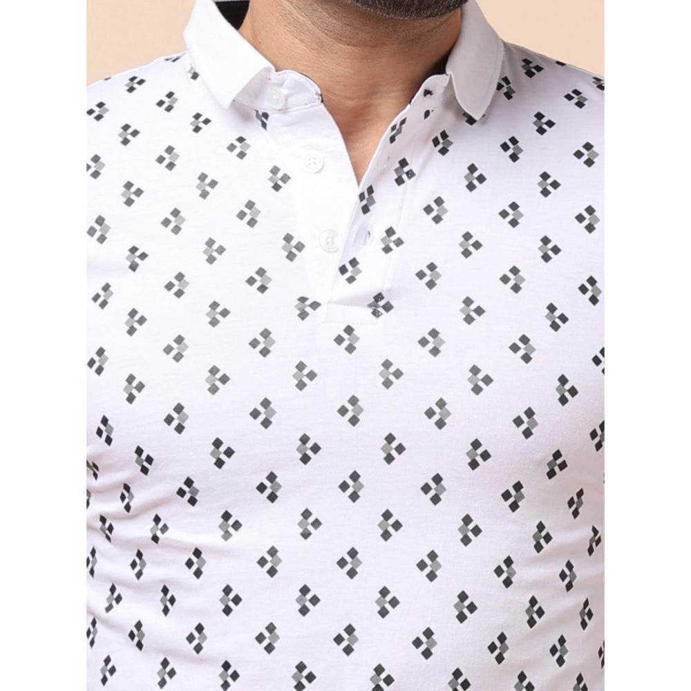 Generic Men's Casual Cotton Printed Polo Neck Half Sleeve T-Shirt (White) - MYLUXURY LANE ENTERPRISE