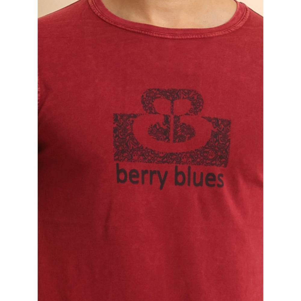 Generic Men's Casual Cotton Printed Round Neck Half Sleeve T-Shirt (Maroon) - MYLUXURY LANE ENTERPRISE