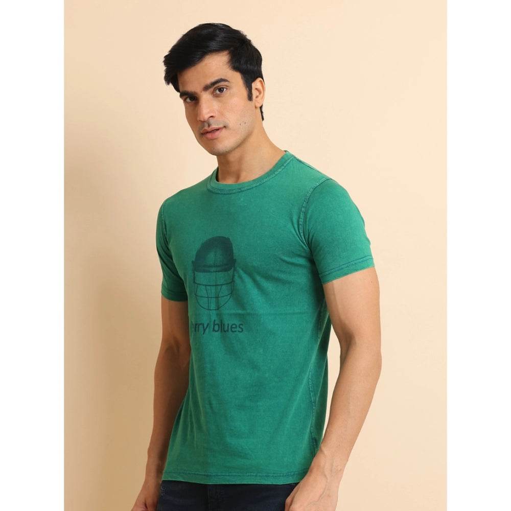 Generic Men's Casual Cotton Printed Round Neck Half Sleeve T-Shirt (Green) - MYLUXURY LANE ENTERPRISE