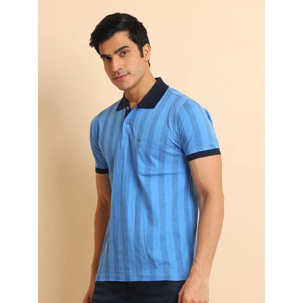 Generic Men's Casual Cotton Printed Polo Neck Half Sleeve T-Shirt (LightBlue) - MYLUXURY LANE ENTERPRISE
