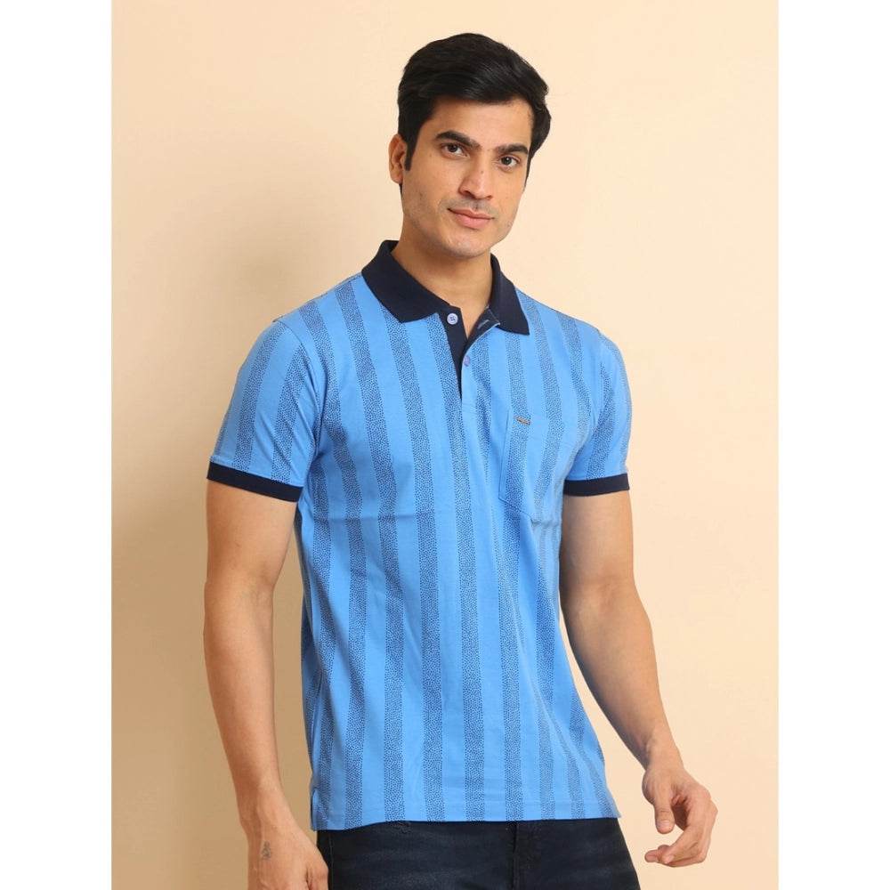 Generic Men's Casual Cotton Printed Polo Neck Half Sleeve T-Shirt (LightBlue) - MYLUXURY LANE ENTERPRISE