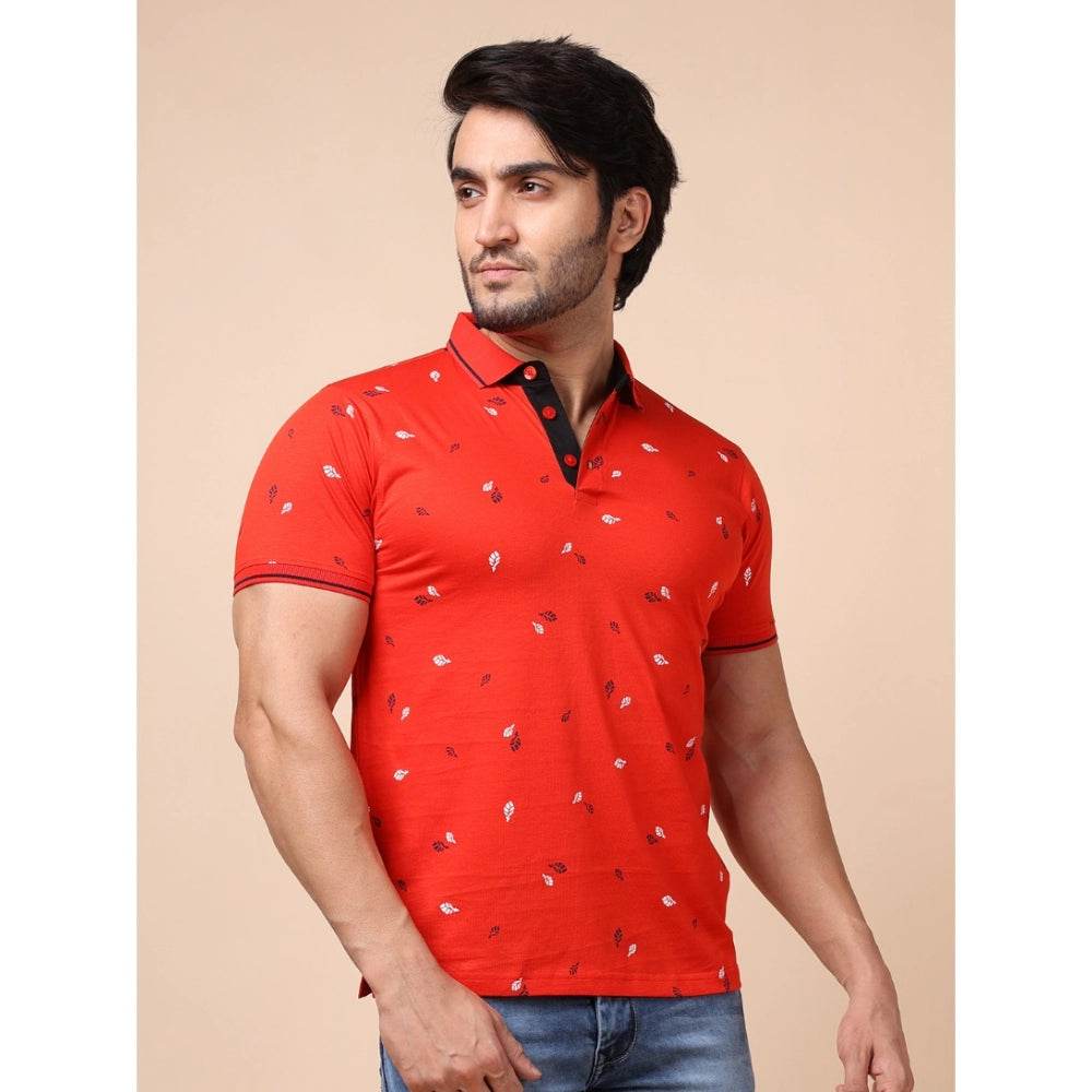 Generic Men's Casual Cotton Printed Polo Neck Half Sleeve T-Shirt (Red) - MYLUXURY LANE ENTERPRISE