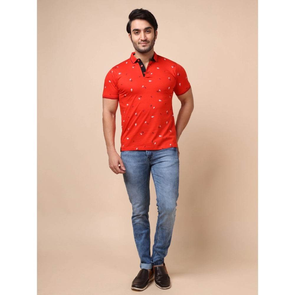 Generic Men's Casual Cotton Printed Polo Neck Half Sleeve T-Shirt (Red) - MYLUXURY LANE ENTERPRISE