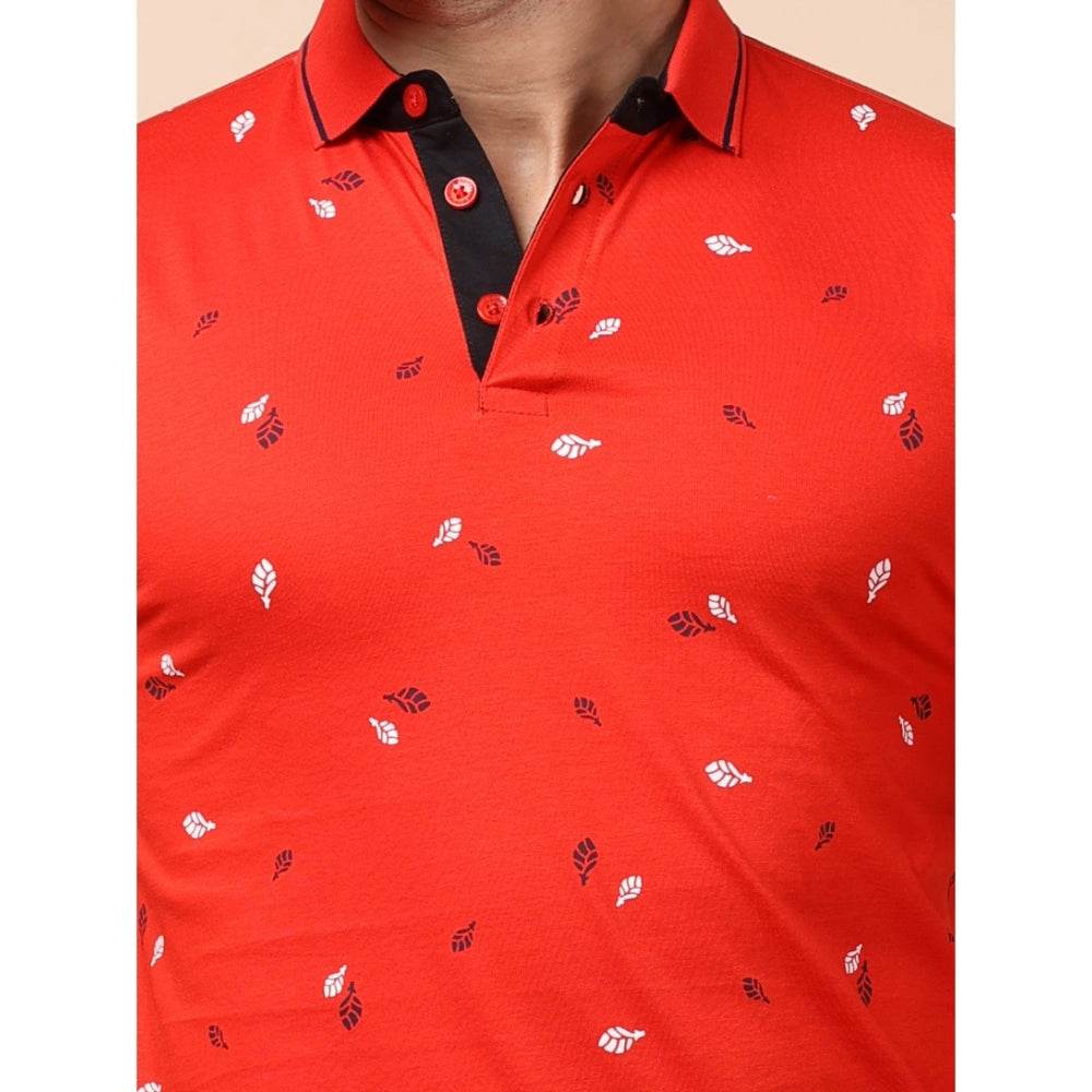 Generic Men's Casual Cotton Printed Polo Neck Half Sleeve T-Shirt (Red) - MYLUXURY LANE ENTERPRISE