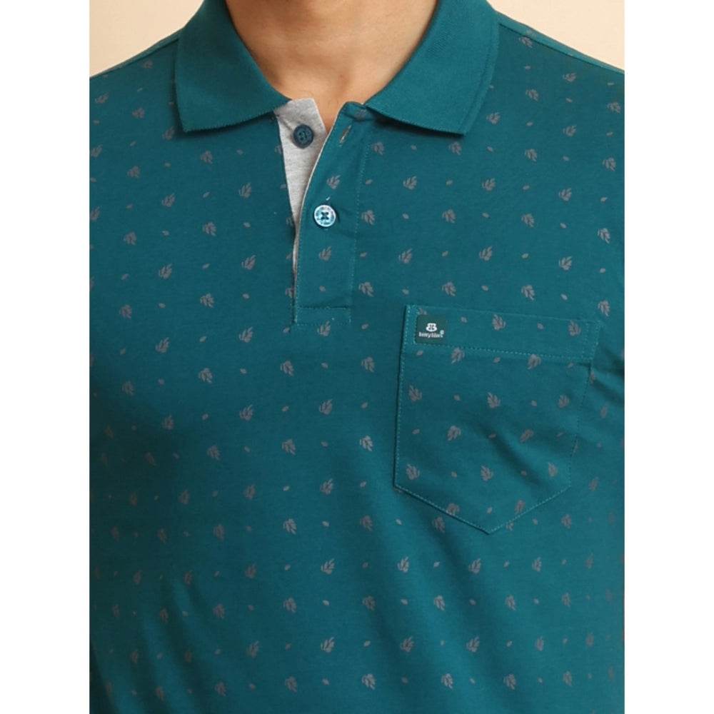 Generic Men's Casual Cotton Printed Polo Neck Half Sleeve T-Shirt (Green) - MYLUXURY LANE ENTERPRISE