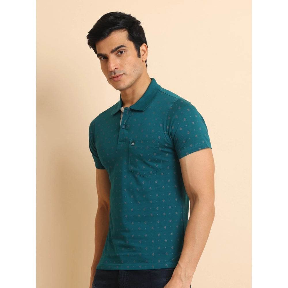 Generic Men's Casual Cotton Printed Polo Neck Half Sleeve T-Shirt (Green) - MYLUXURY LANE ENTERPRISE