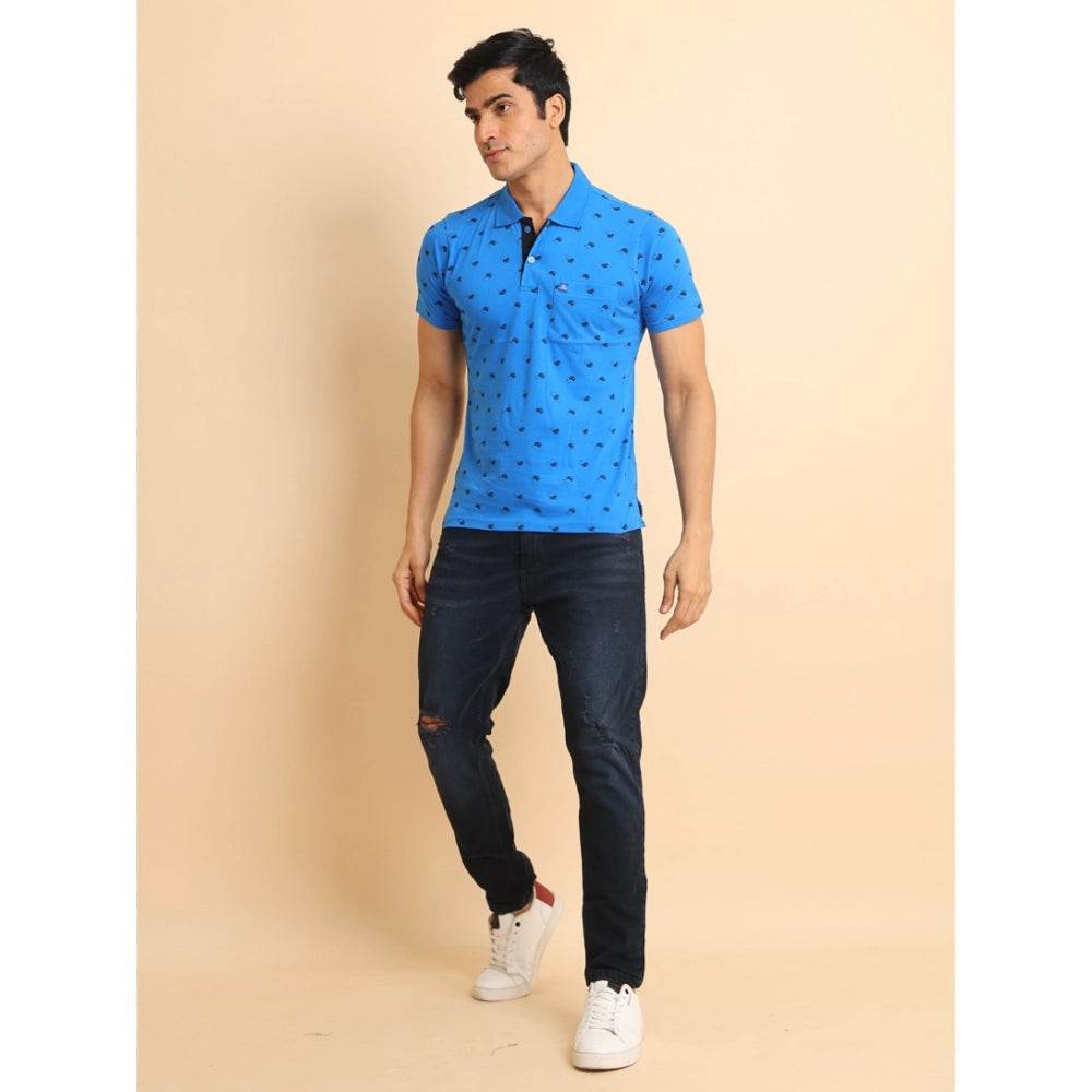 Generic Men's Casual Cotton Printed Polo Neck Half Sleeve T-Shirt (Blue) - MYLUXURY LANE ENTERPRISE