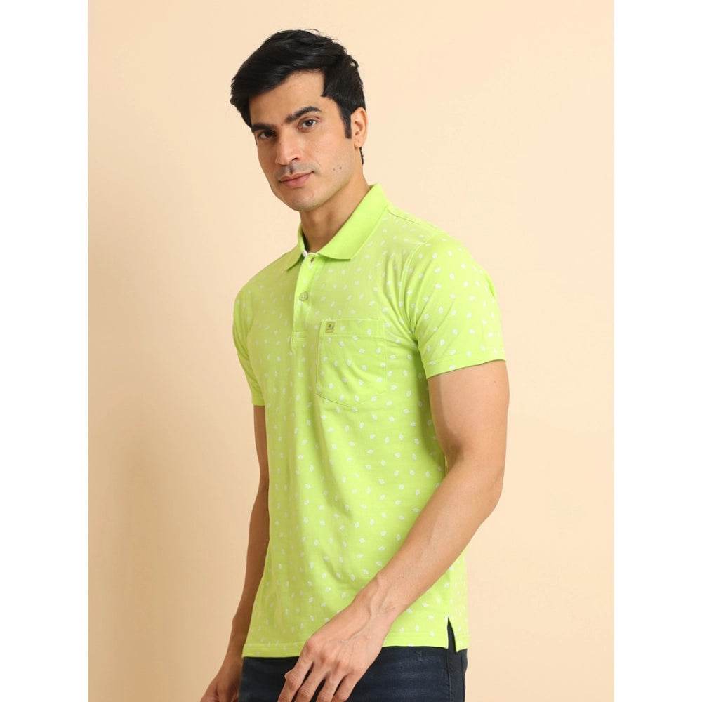 Generic Men's Casual Cotton Printed Polo Neck Half Sleeve T-Shirt (Green) - MYLUXURY LANE ENTERPRISE