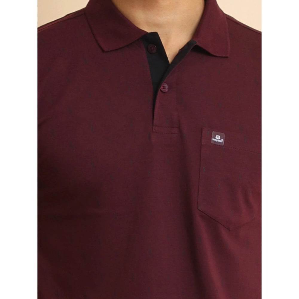 Generic Men's Casual Cotton Printed Polo Neck Half Sleeve T-Shirt (Wine) - MYLUXURY LANE ENTERPRISE