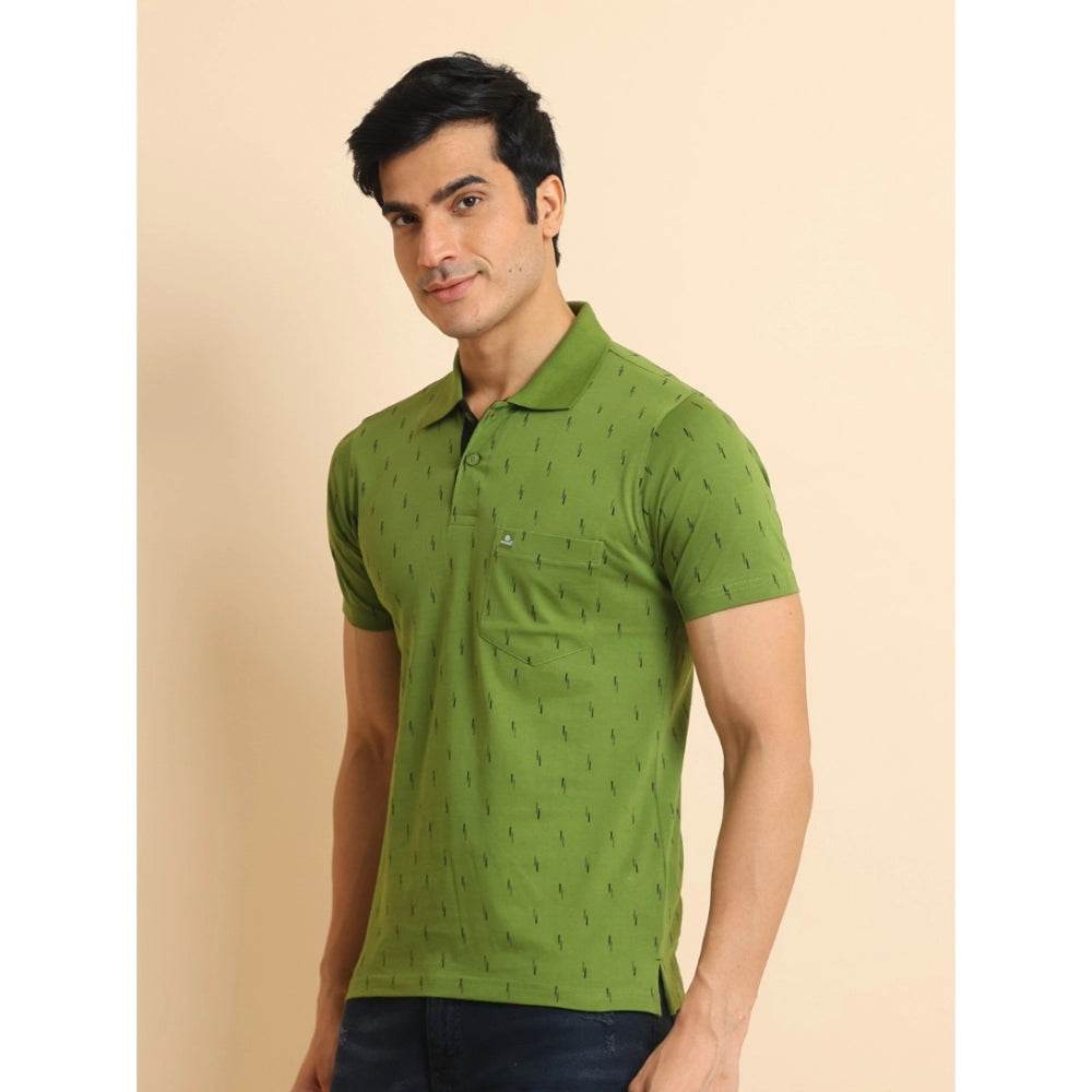 Generic Men's Casual Cotton Printed Polo Neck Half Sleeve T-Shirt (Green) - MYLUXURY LANE ENTERPRISE