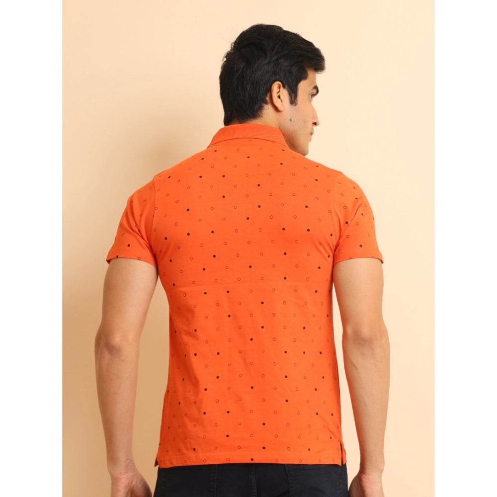 Generic Men's Casual Cotton Printed Polo Neck Half Sleeve T-Shirt (Rust) - MYLUXURY LANE ENTERPRISE