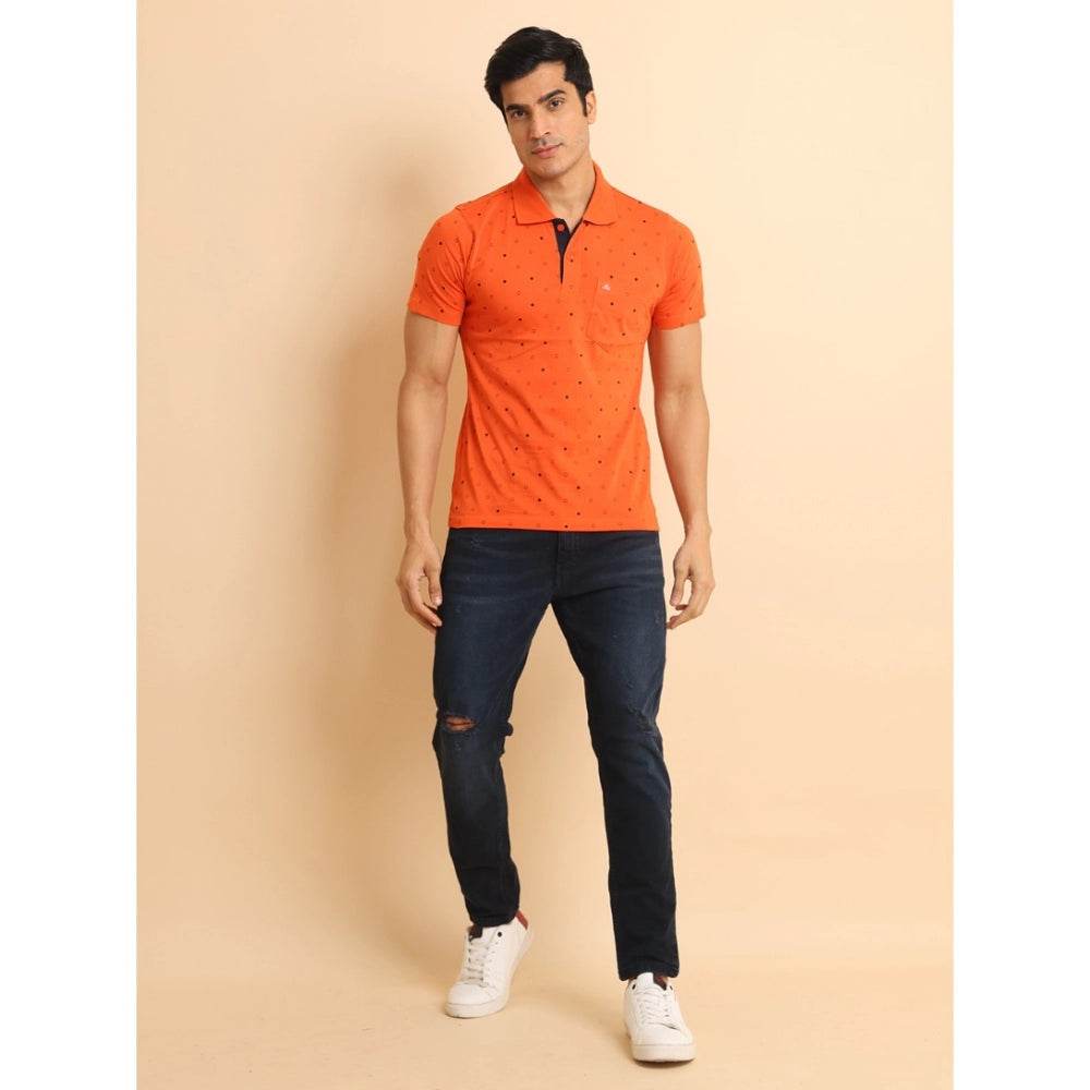 Generic Men's Casual Cotton Printed Polo Neck Half Sleeve T-Shirt (Rust) - MYLUXURY LANE ENTERPRISE