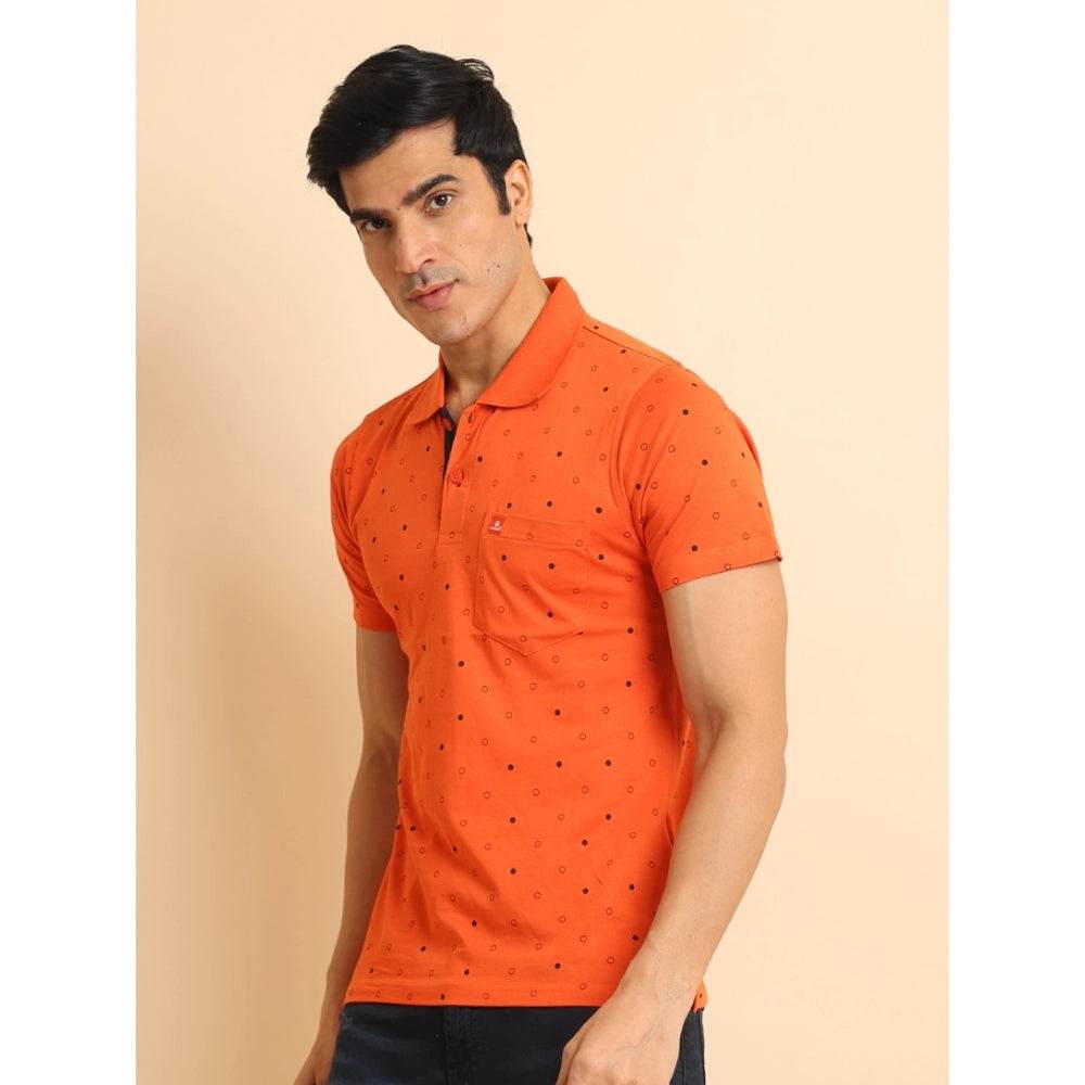 Generic Men's Casual Cotton Printed Polo Neck Half Sleeve T-Shirt (Rust) - MYLUXURY LANE ENTERPRISE
