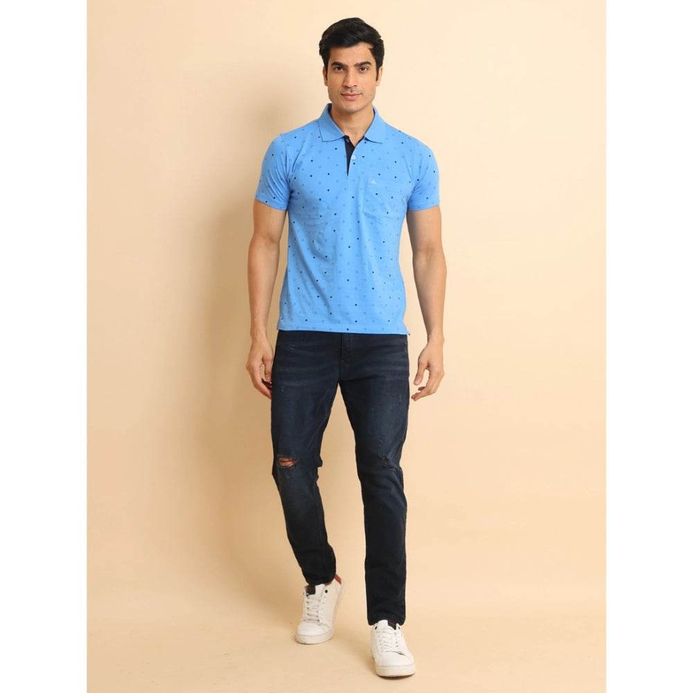 Generic Men's Casual Cotton Printed Polo Neck Half Sleeve T-Shirt (Blue) - MYLUXURY LANE ENTERPRISE