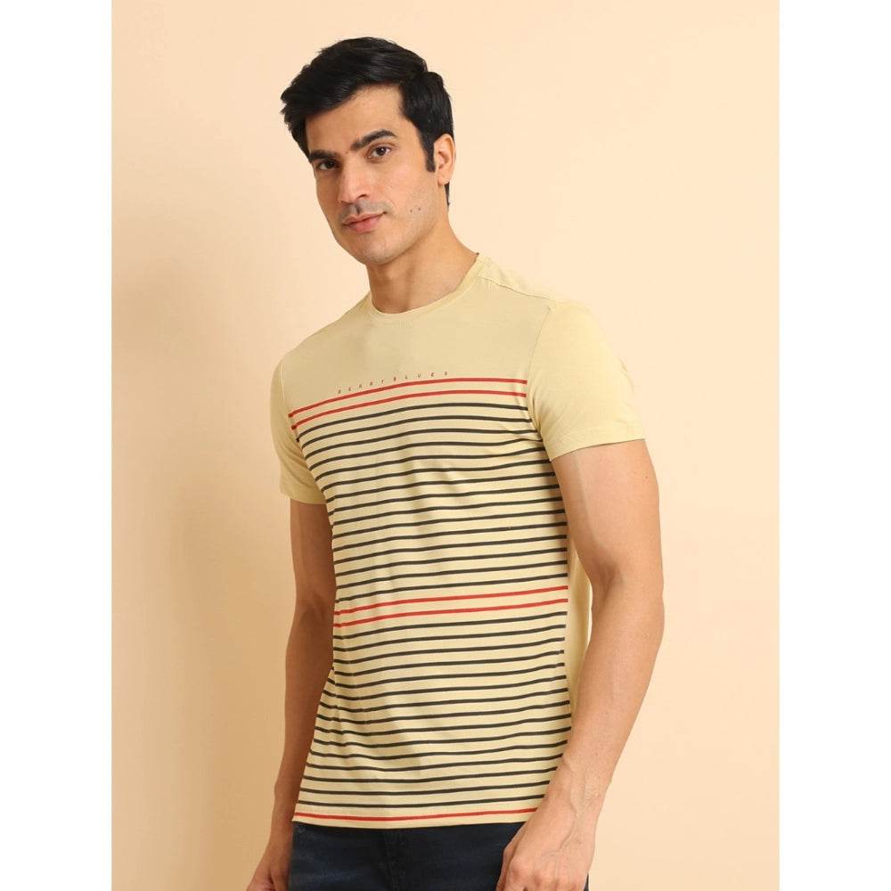 Generic Men's Casual Cotton Printed Round Neck Half Sleeve T-Shirt (Beige) - MYLUXURY LANE ENTERPRISE