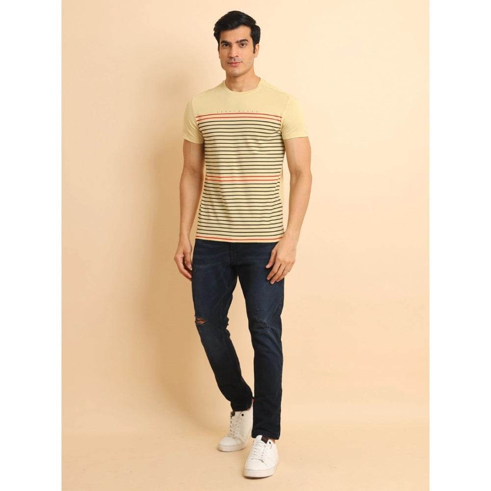 Generic Men's Casual Cotton Printed Round Neck Half Sleeve T-Shirt (Beige) - MYLUXURY LANE ENTERPRISE