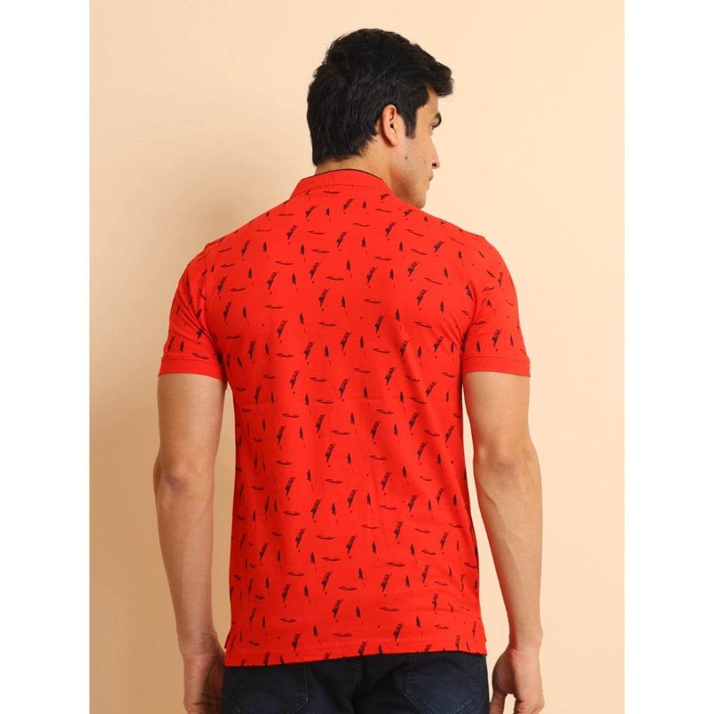 Generic Men's Casual Cotton Printed Mandarin Collar Half Sleeve T-Shirt (Red) - MYLUXURY LANE ENTERPRISE