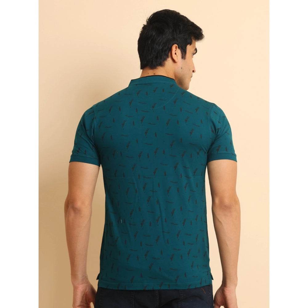 Generic Men's Casual Cotton Printed Mandarin Collar Half Sleeve T-Shirt (Green) - MYLUXURY LANE ENTERPRISE