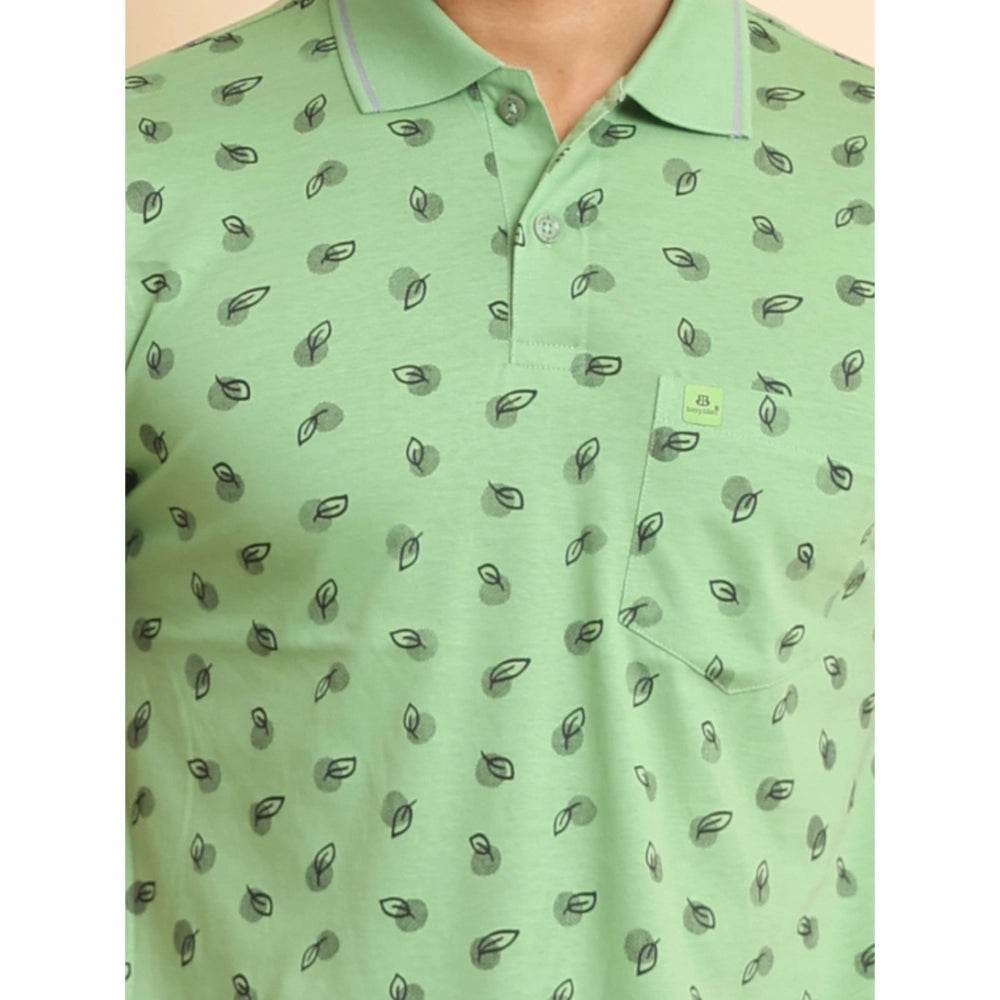 Generic Men's Casual Cotton Printed Polo Neck Half Sleeve T-Shirt (Light Green) - MYLUXURY LANE ENTERPRISE