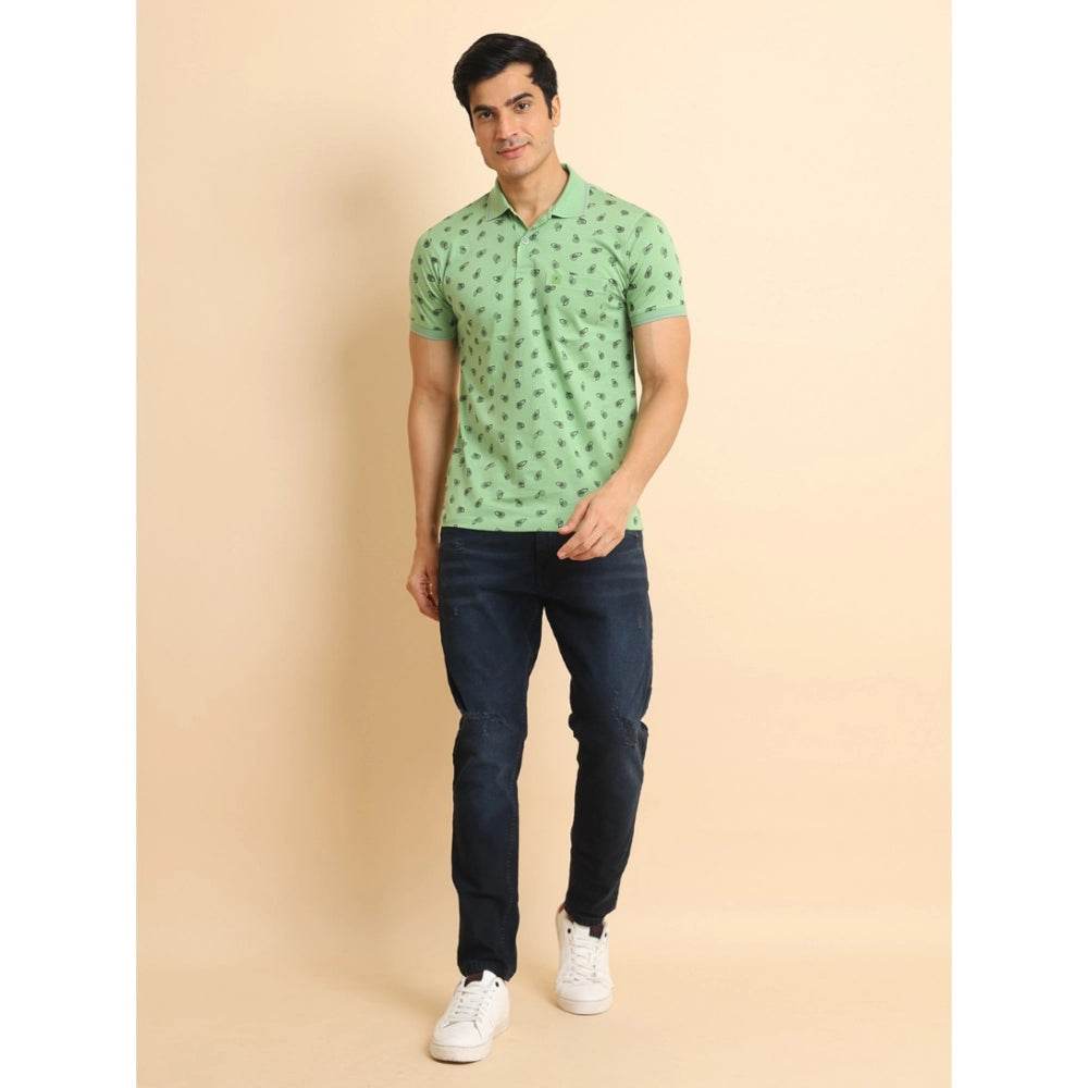 Generic Men's Casual Cotton Printed Polo Neck Half Sleeve T-Shirt (Light Green) - MYLUXURY LANE ENTERPRISE
