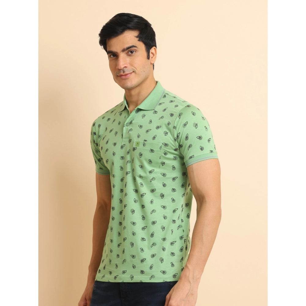 Generic Men's Casual Cotton Printed Polo Neck Half Sleeve T-Shirt (Light Green) - MYLUXURY LANE ENTERPRISE