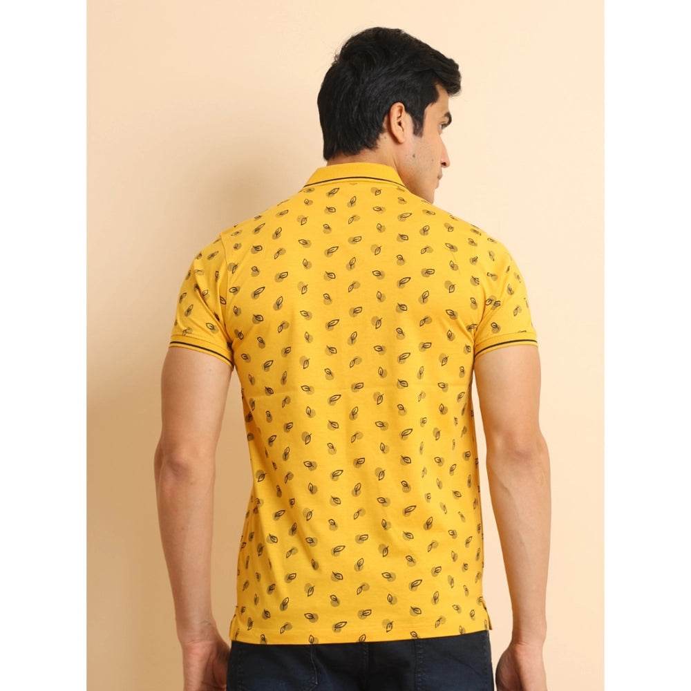 Generic Men's Casual Cotton Printed Polo Neck Half Sleeve T-Shirt (Mustard) - MYLUXURY LANE ENTERPRISE