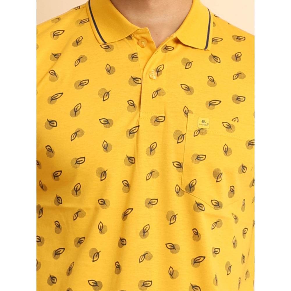 Generic Men's Casual Cotton Printed Polo Neck Half Sleeve T-Shirt (Mustard) - MYLUXURY LANE ENTERPRISE