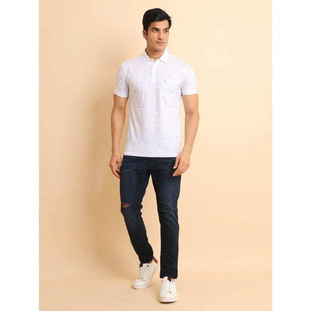 Generic Men's Casual Cotton Printed Polo Neck Half Sleeve T-Shirt (White) - MYLUXURY LANE ENTERPRISE